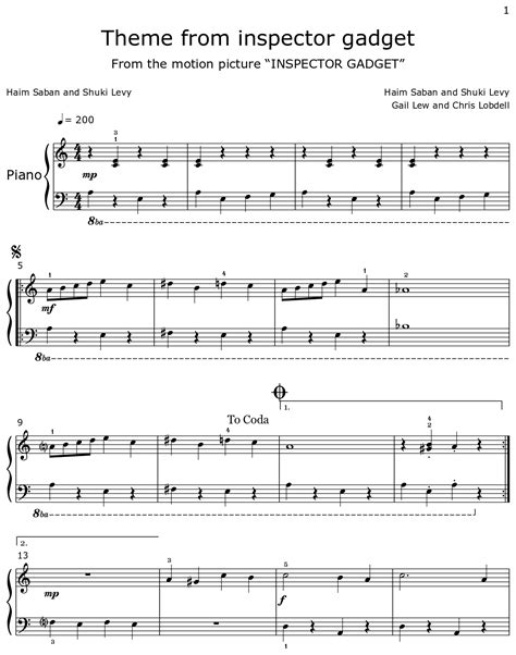 Theme from inspector gadget - Sheet music for Piano