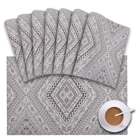 Stcomart Placemats Set of 8, boho placemats, 12in x 18in, Light Gary ...