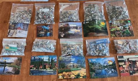 Lot of 10 Vintage Jigsaw Puzzles 500 Pieces - No Boxes - Bagged with ...