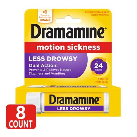 Dramamine All Day Less Drowsy, Motion Sickness Relief, 8 Count ...