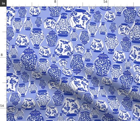 Preppy Blue Chinoiserie Fabric | Spoonflower