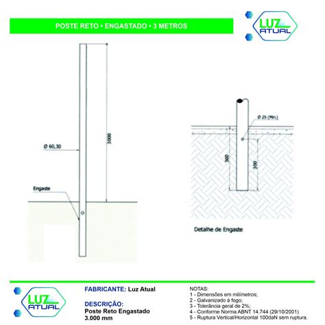 Poste Reto Engastado - 3 Metros - LUZ ATUAL