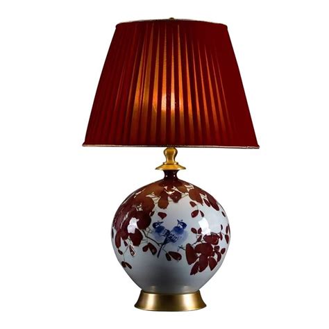 Lampe de Table Chinoise Porcelaine Fleurs Rouges avec Abat-jour ...