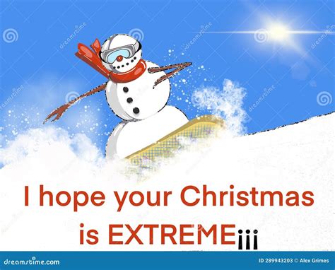 An Extreme Christmas Snowman on a Snowboard. Stock Illustration ...