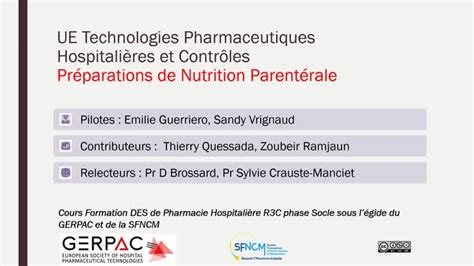 Controles des préparations de Nutrition parentérale
