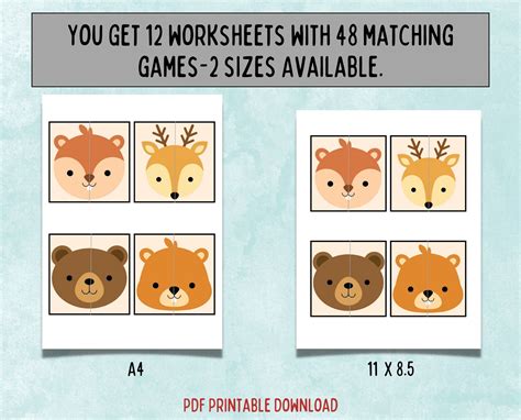 Animal Matching Card Game Printable,2 Piece Puzzles Preschool, Animal ...