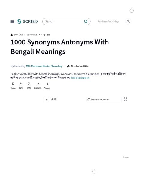 1000 Synonyms Antonyms With Bengali Meanings - PDF | PDF | Scribd