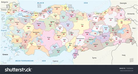 Turkey 2digit Postcodes Map Stock Vector 176099696 - Shutterstock