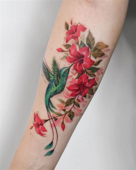 Hummingbird Tattoo On Front Shoulder