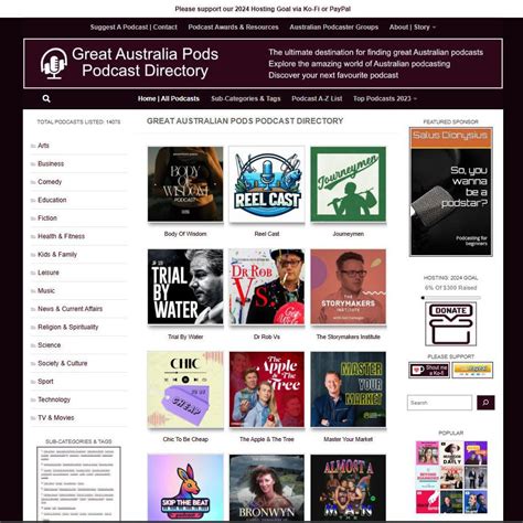 Great Australian Pods Podcast Directory's front page showing recently ...