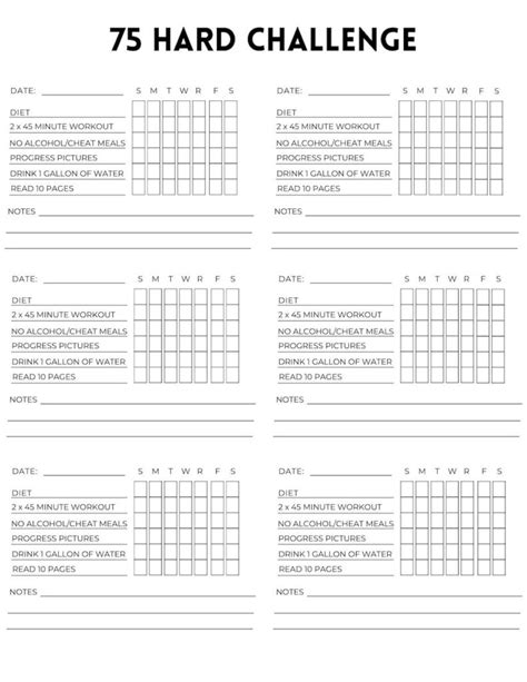 Template 75 Hard Challenge Checklist Printable Free