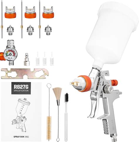 REFINE Spray Gun Kit, Auto Paint Gun with 1.4/1.7/2.0mm Nozzle Sets, 600cc Cup, Professional Automotive Air Spray Gun with Air Regulator for Cars, House ＆ DIY Painting