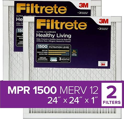 Filtrete 24x24x1 AC Furnace Air Filter, MPR 1500, Ultra Allergen, 2 ...