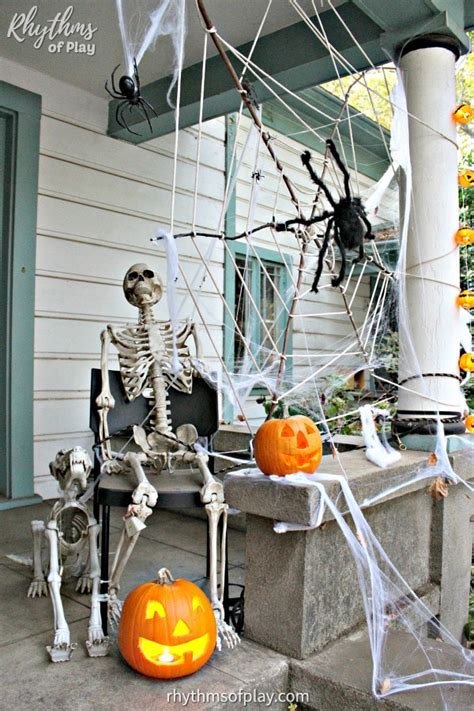 Halloween Porch Decor: Skeleton and Spider Web Decoration Idea
