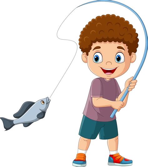 Cartoon happy little boy fishing 8916700 Vector Art at Vecteezy