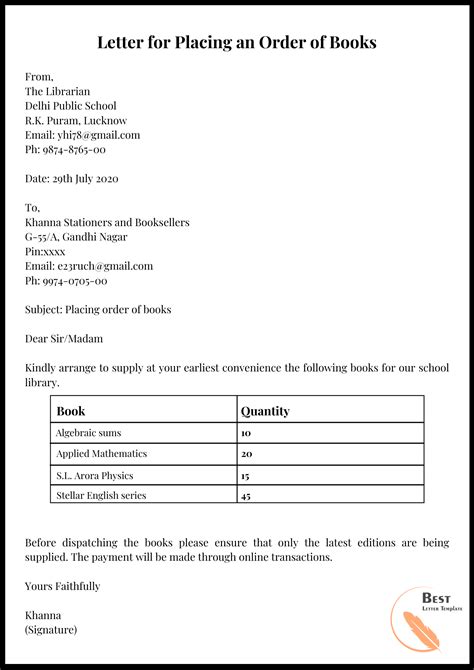 Sample Letter Templates for Placing Order- Format, Examples