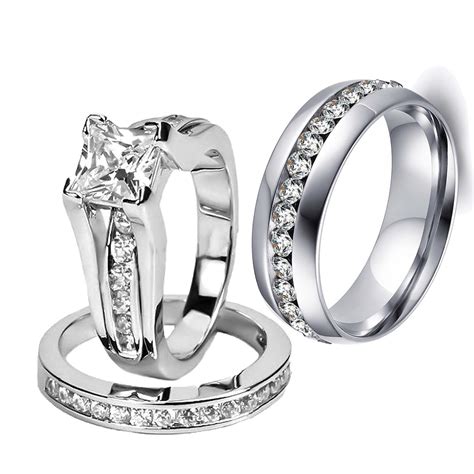 His and Hers Wedding Ring Sets Matching Bands for Him Her Silver ...