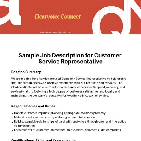 Free Sample Job Description for Customer Service Representative ...