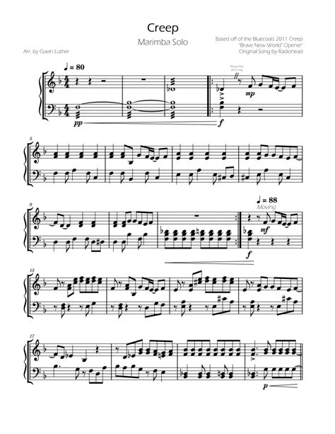 Creep (arr. Gavin Luther) by Radiohead Sheet Music for Marimba Solo at ...