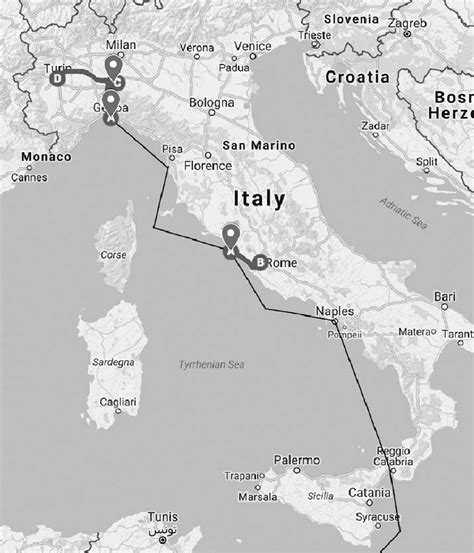 -The Italian itinerary (Google Maps). | Download Scientific Diagram