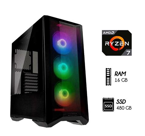 Computadora Pc Gamer Ryzen 7-5700G Ram 16GB SSD 480GB CASE 500W RGB ...