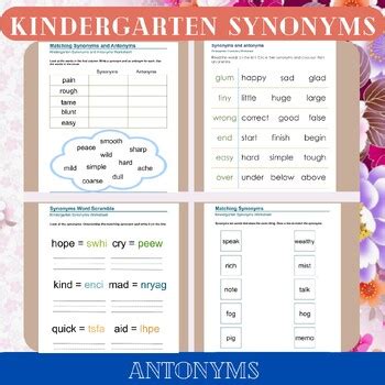 Kindergarten Synonyms and Antonyms Worksheets: Building Vocabulary