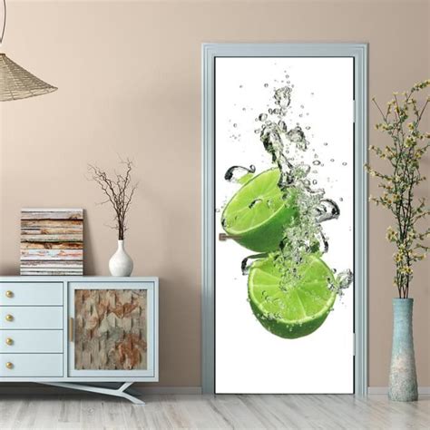 Sticker De Porte 90 X 200Cm Citron Vert Peinture Murale De Porte ...
