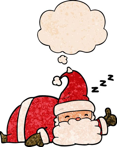 cartoon sleepy santa and thought bubble in grunge texture pattern style ...