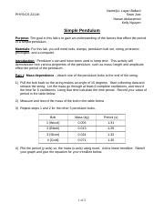 LA 15 - Simple Pendulum-2.docx - Name s : Logan Ballard Sean Just Hanan ...