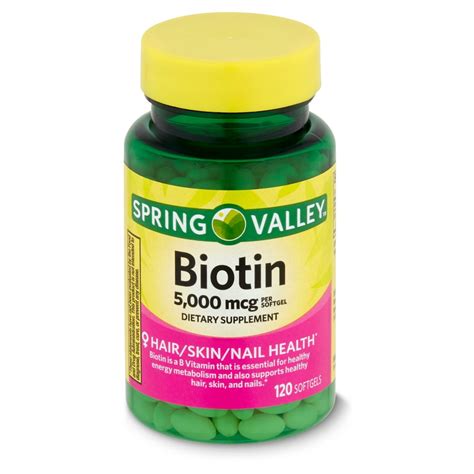 Spring Valley Biotin Dietary Supplement, 5,000 mcg, 120 count - Walmart ...