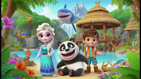 Elsa, Moana, Panda & Baby Shark Part 2 🐼🦈 ️🌴 | Jungle Playground Fun ...