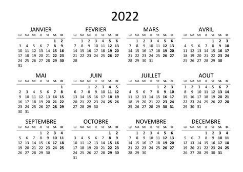 Calendrier annuel 2022 – calendrier.su