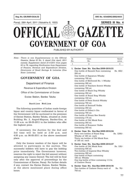 OFFICIAL GAZETTE — GOVT
