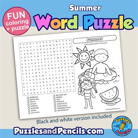 Summer Word Search Puzzle Activity Page and Coloring | Summer ...