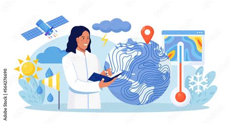 Meteorology, geophysics science. Meteorologists studying, researching ...