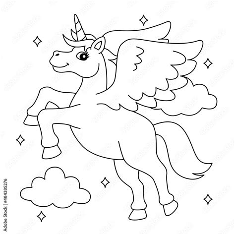 Flying Unicorn Coloring Page for Kids Stock Vector | Adobe Stock