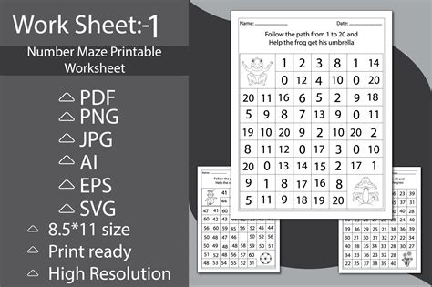 Number Maze Printable Worksheet Graphic by Amit store · Creative Fabrica