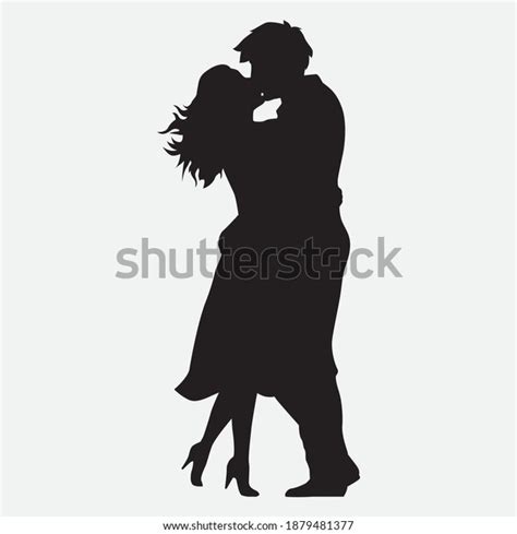 Cute Couple Kissing Black Silhouette Stock Vector (Royalty Free ...