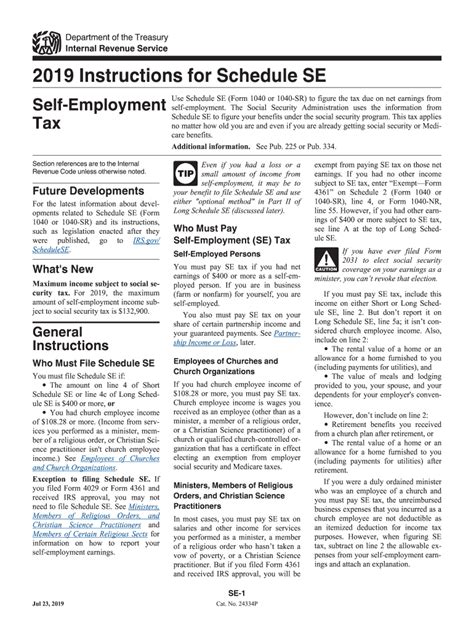 IRS Instruction 1040 - Schedule SE 2019 - Fill and Sign Printable ...