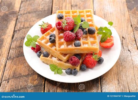 Waffles with fruits stock image. Image of dessert, waffle - 121944747