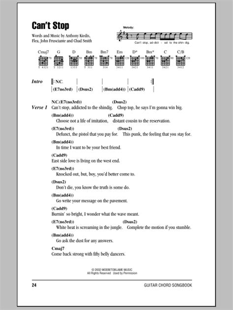 Can't Stop by Red Hot Chili Peppers - Guitar Chords/Lyrics - Guitar ...