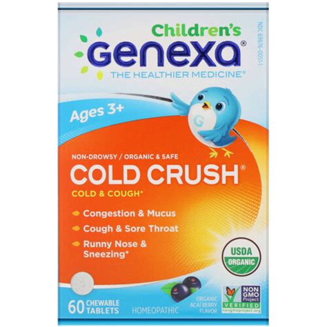 Genexa, Children's Cold & Cough, Cold Crush, Organic Acai Berry Flavor ...