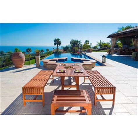 VIFAH Malibu Outdoor 5-piece Wood Patio Dining Set with Curvy Leg Table ...