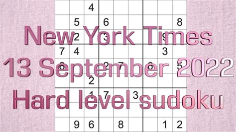 Sudoku solution – New York Times sudoku 13 September 2022 Hard level ...