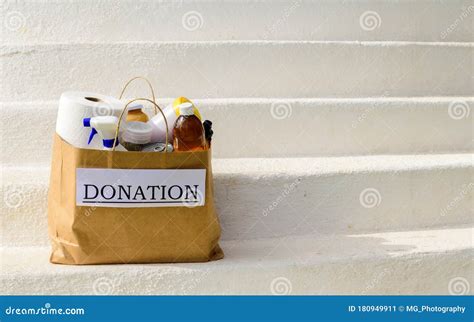 Donation Bag Waits on White Steps Stock Image - Image of outdoor ...