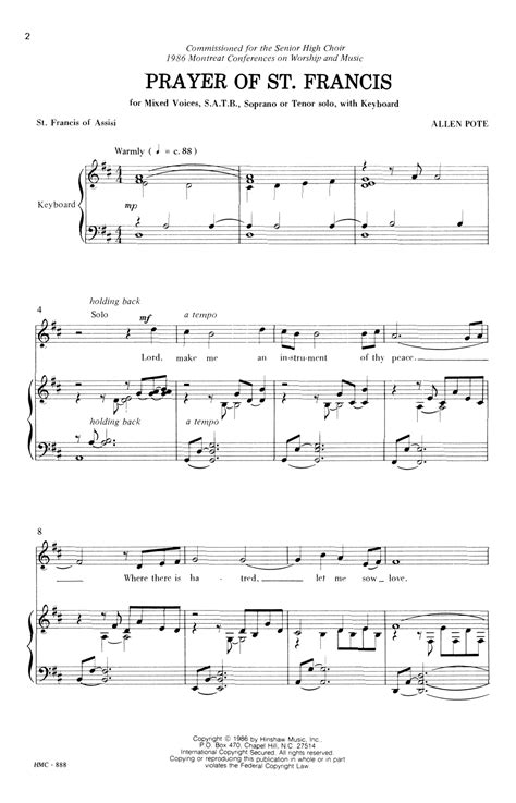 Prayer Of St. Francis by Allen Pote Sheet Music for SATB Choir at Sheet ...
