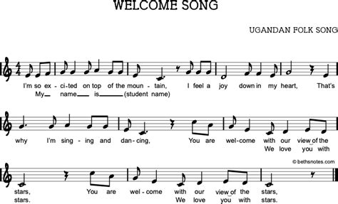 Welcome Song Beth's Notes Songs & Resources