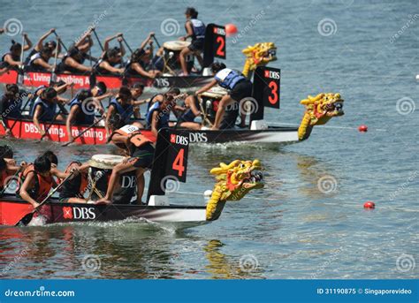 Dragon Boats Racing To Finish DBS River Regatta 2013 Editorial Image ...