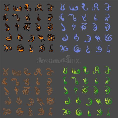 Fictional Alien Not Real Alphabet 25 Pieces Runes Symbols in Four ...