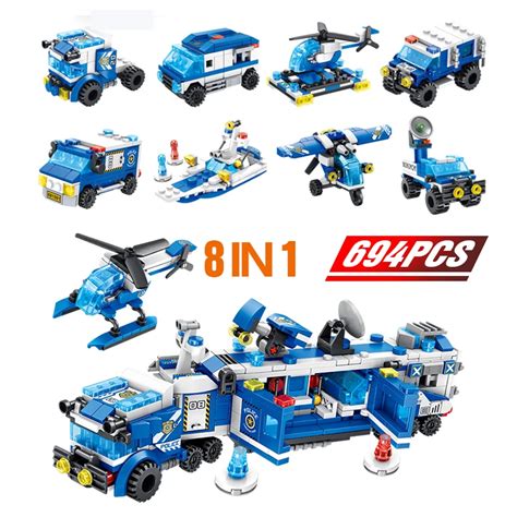 694 Pcs SWAT City Police Series Building Blocks Vehicle Helicopter City ...